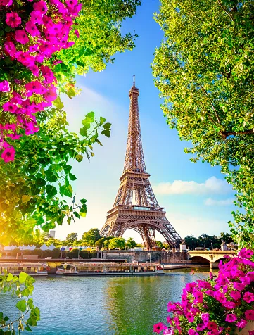 Eiffel tower Paris, sunshine, France, beautiful hotel view