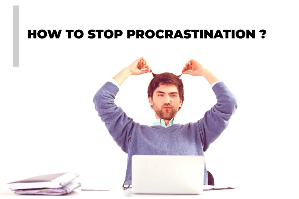 how to stop procrastination, a person confused how to stop delays and procrastination, Person crossing out 'procrastination' and writing 'productivity' on a blackboard. Keywords: effective strategies, break free, procrastination cycle, boost productivity.